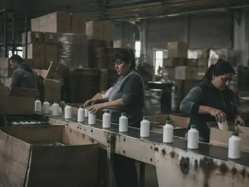 Línea de envasado manual en almacén antiguo