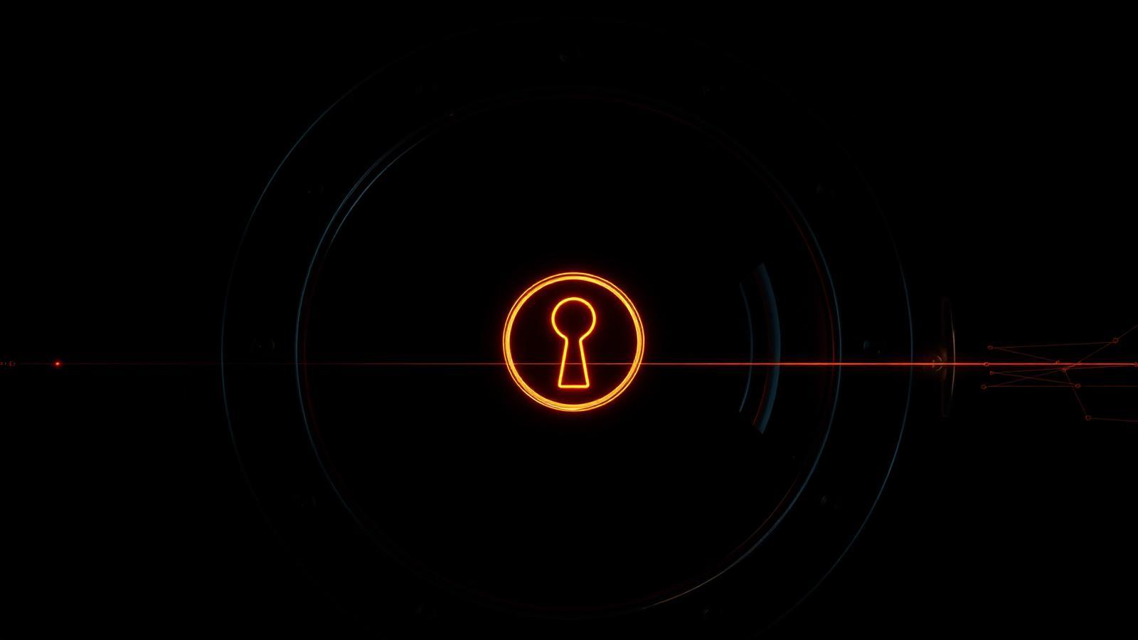 Puerta de bóveda negra con cerradura ámbar