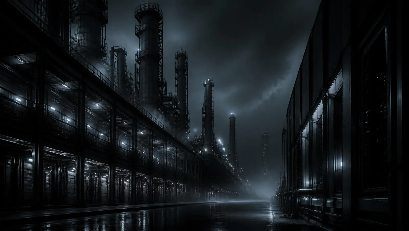 Infraestructura industrial y centros de datos de noche