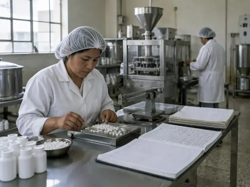 Producción farmacéutica con conteo manual