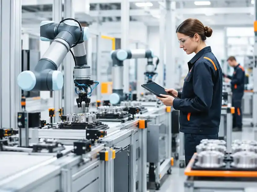 Línea industrial automatizada con robótica