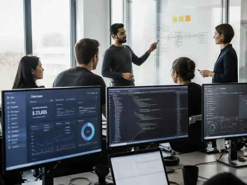 Equipo de ingeniería de software con tableros de datos