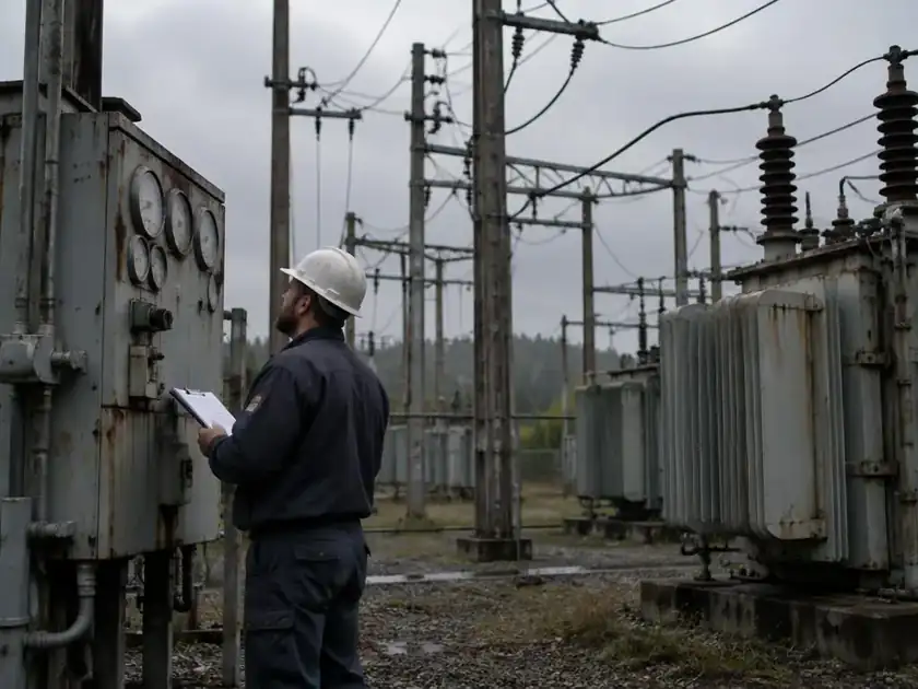 Subestación eléctrica antigua con inspección manual